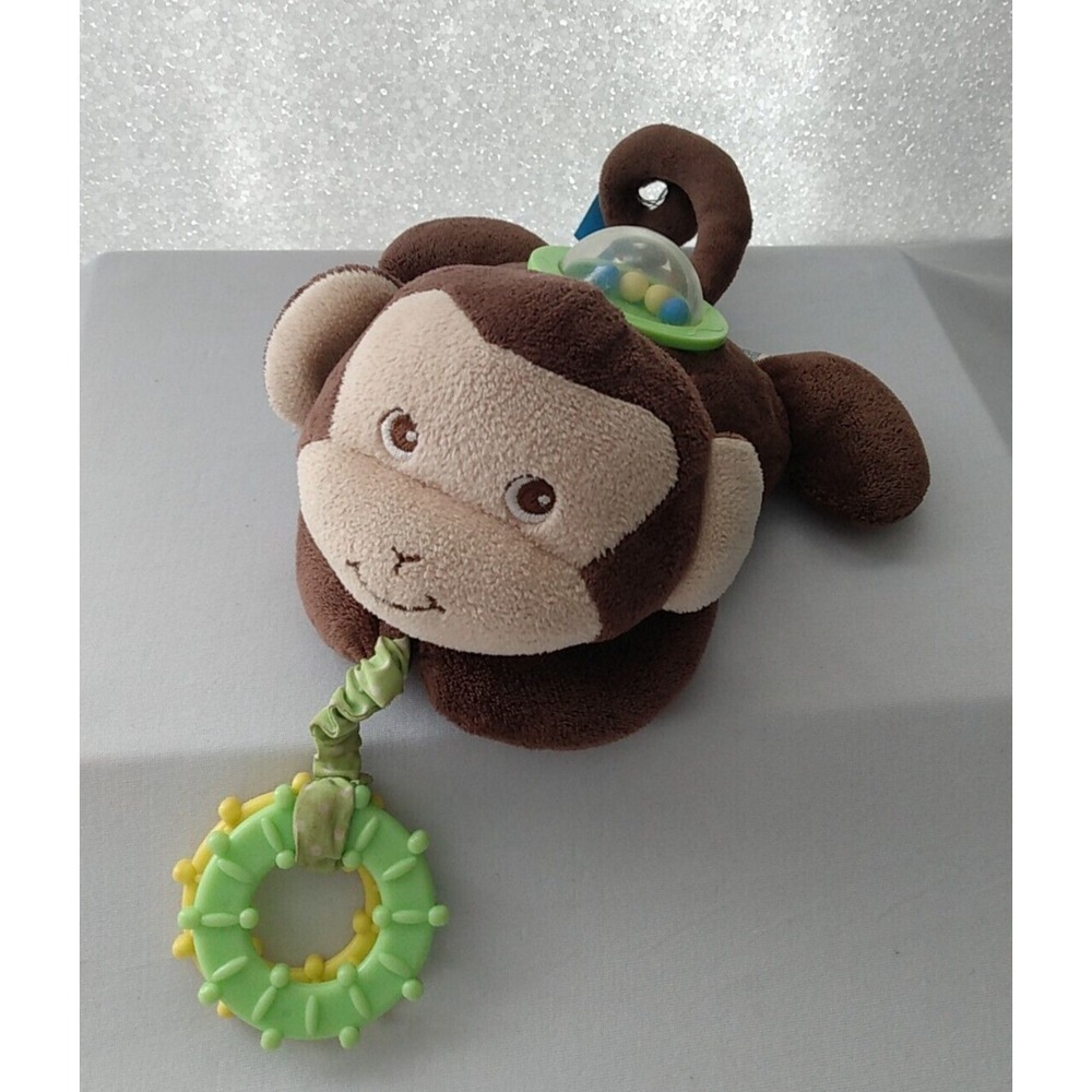 Garanimals Monkey Plush Teether Ring Rattle Balls 6" Stroller Toy Brown Green